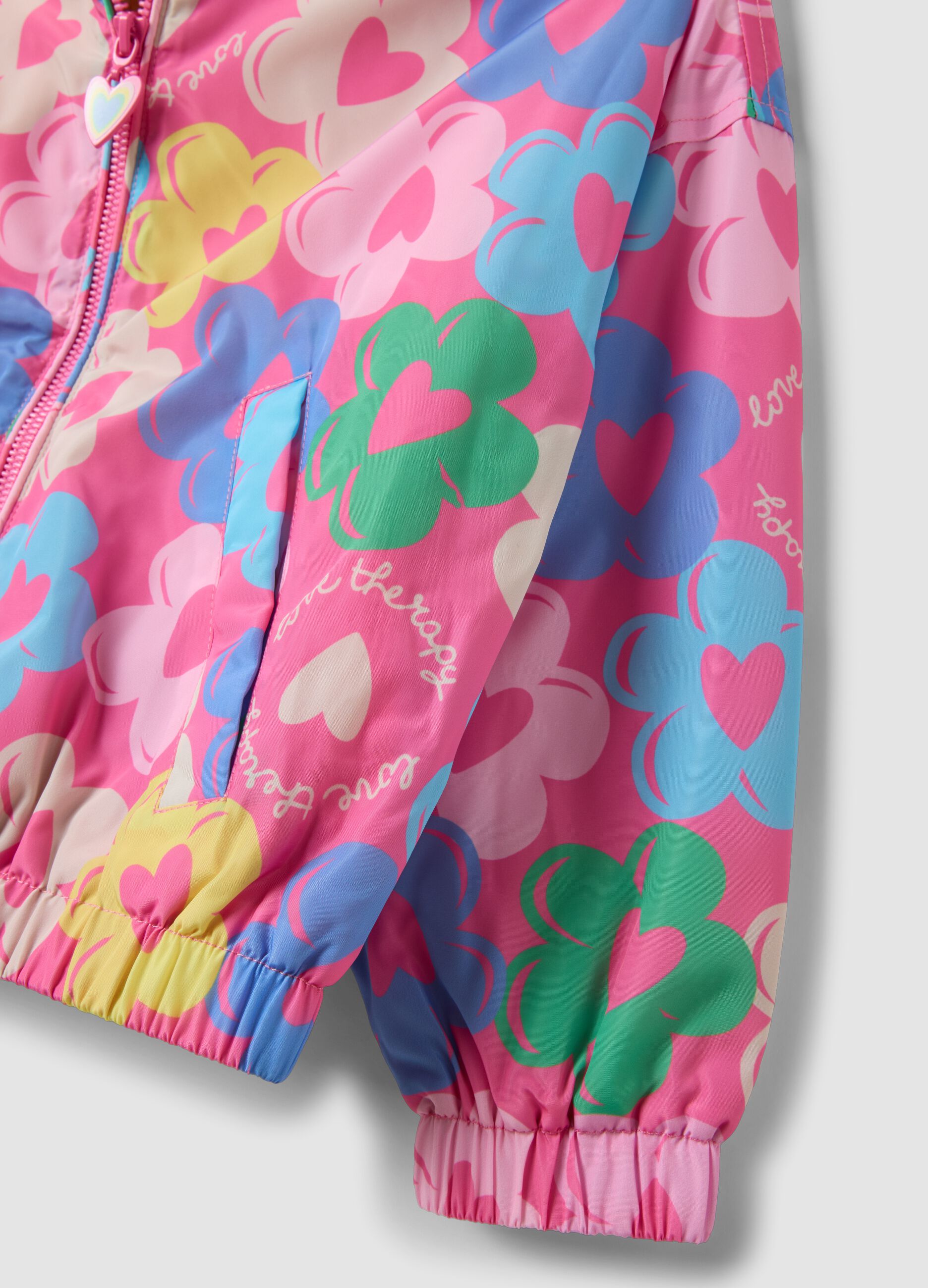 Giubbotto antipioggia multicolor imbottito con fantasia floreale per bambina