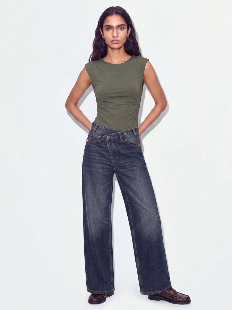 Green stretch bodysuit with ruching, regular fit_1