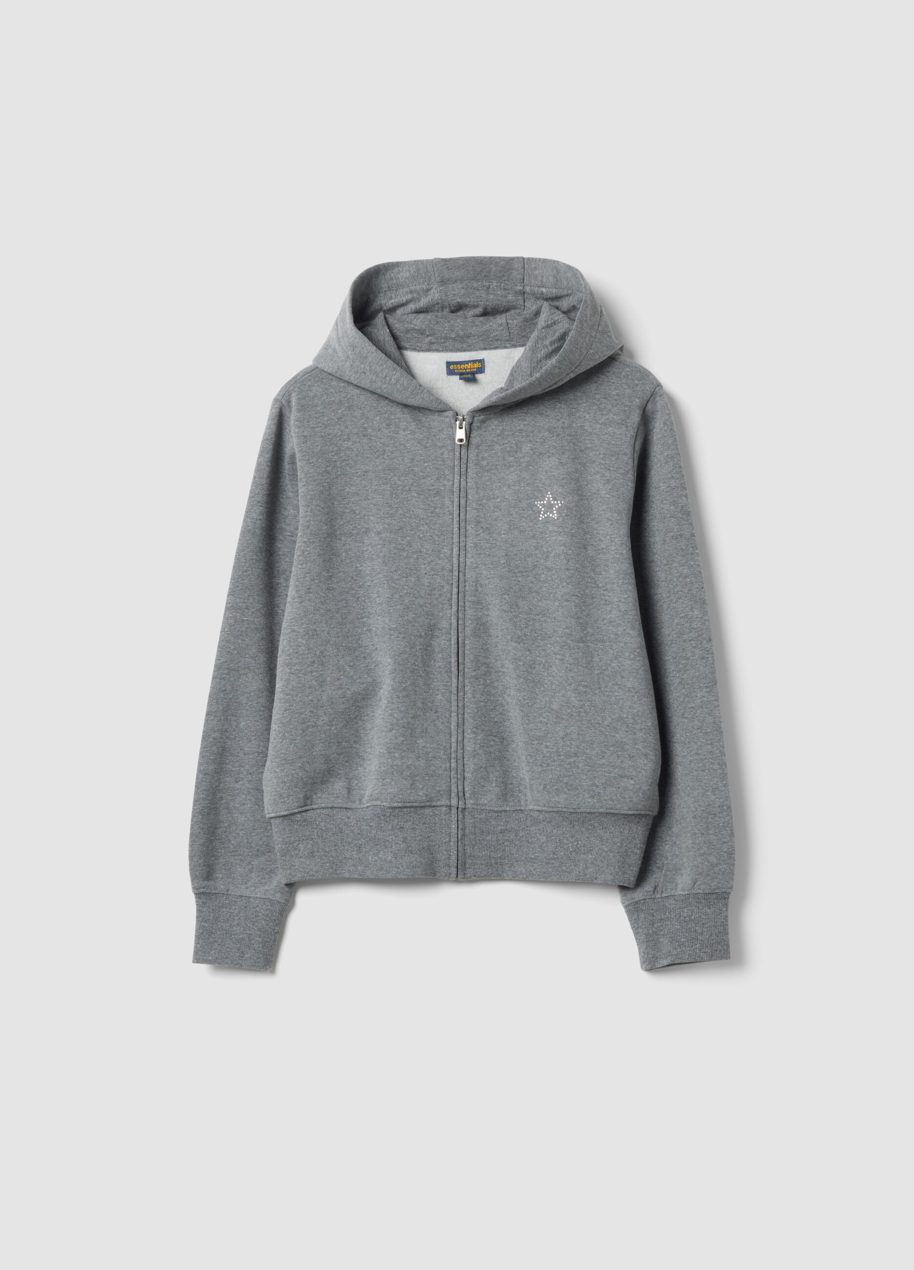 Felpa grigia in puro cotone organico con cappuccio e stampa stella regular fit