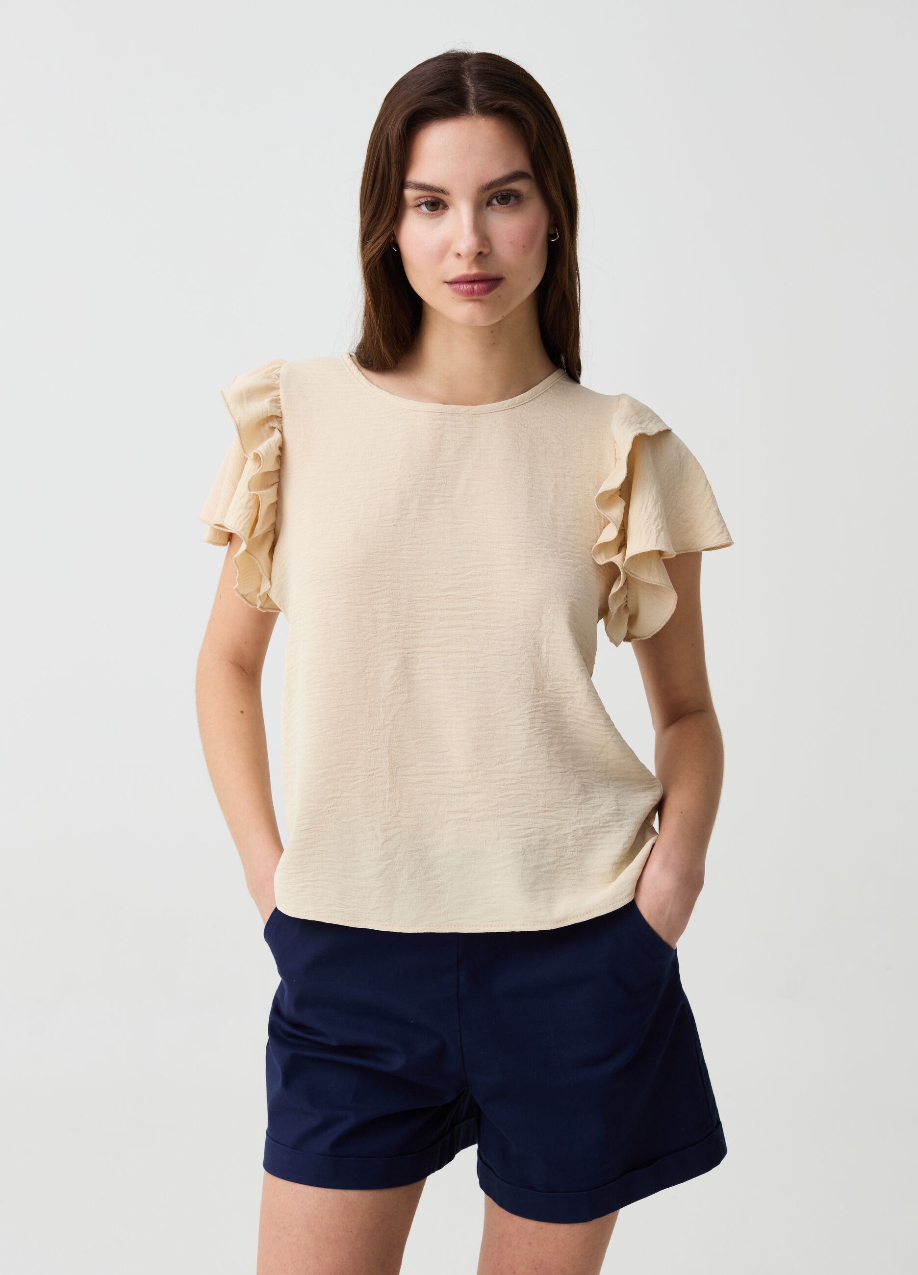 Crêpe T-shirt with butterfly sleeves