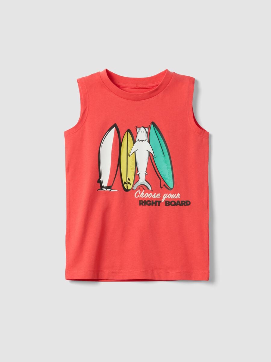 Red pure cotton surf print vest top_0