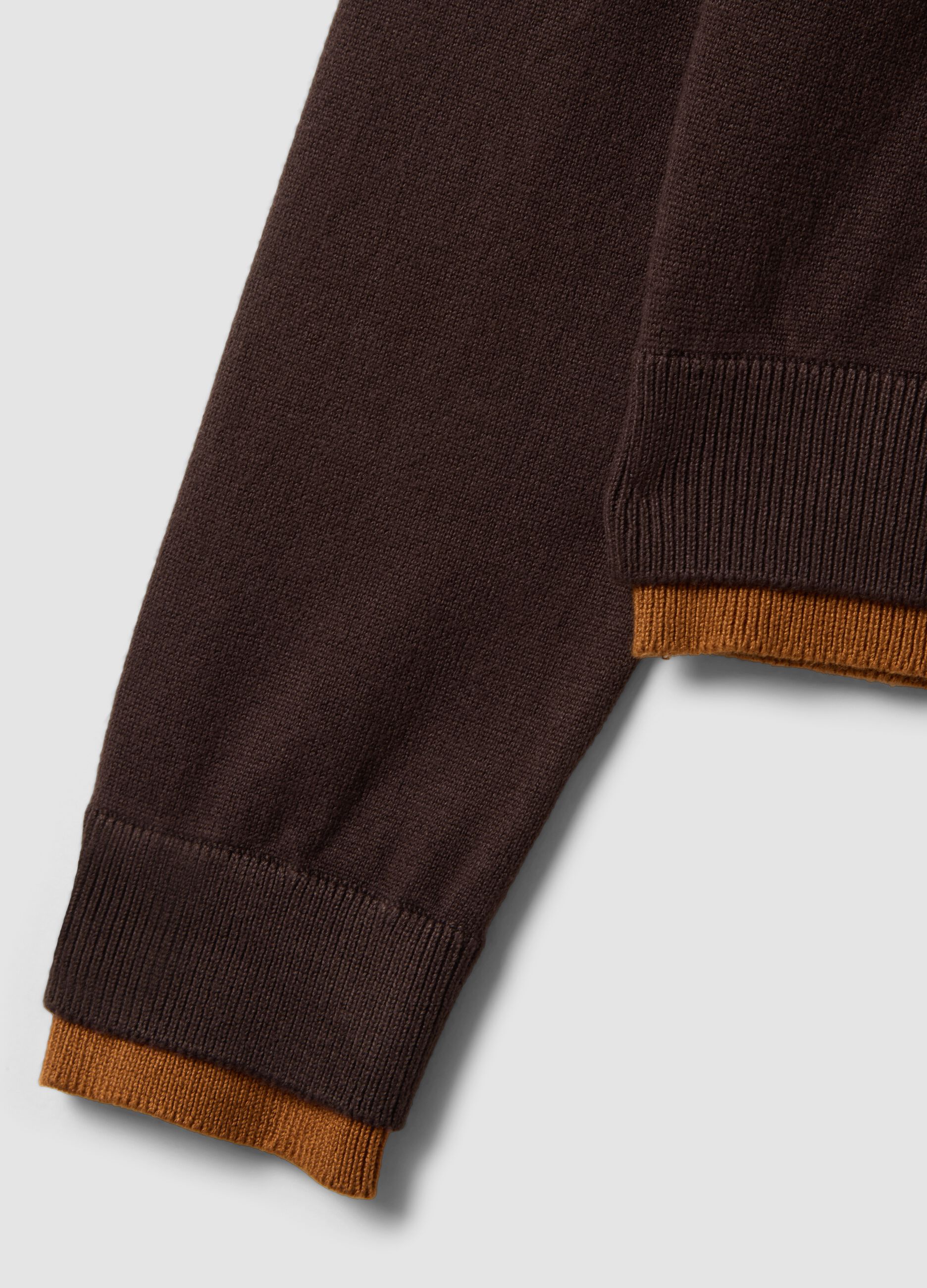 Brown viscose-blend polo-collar jumper, regular fit