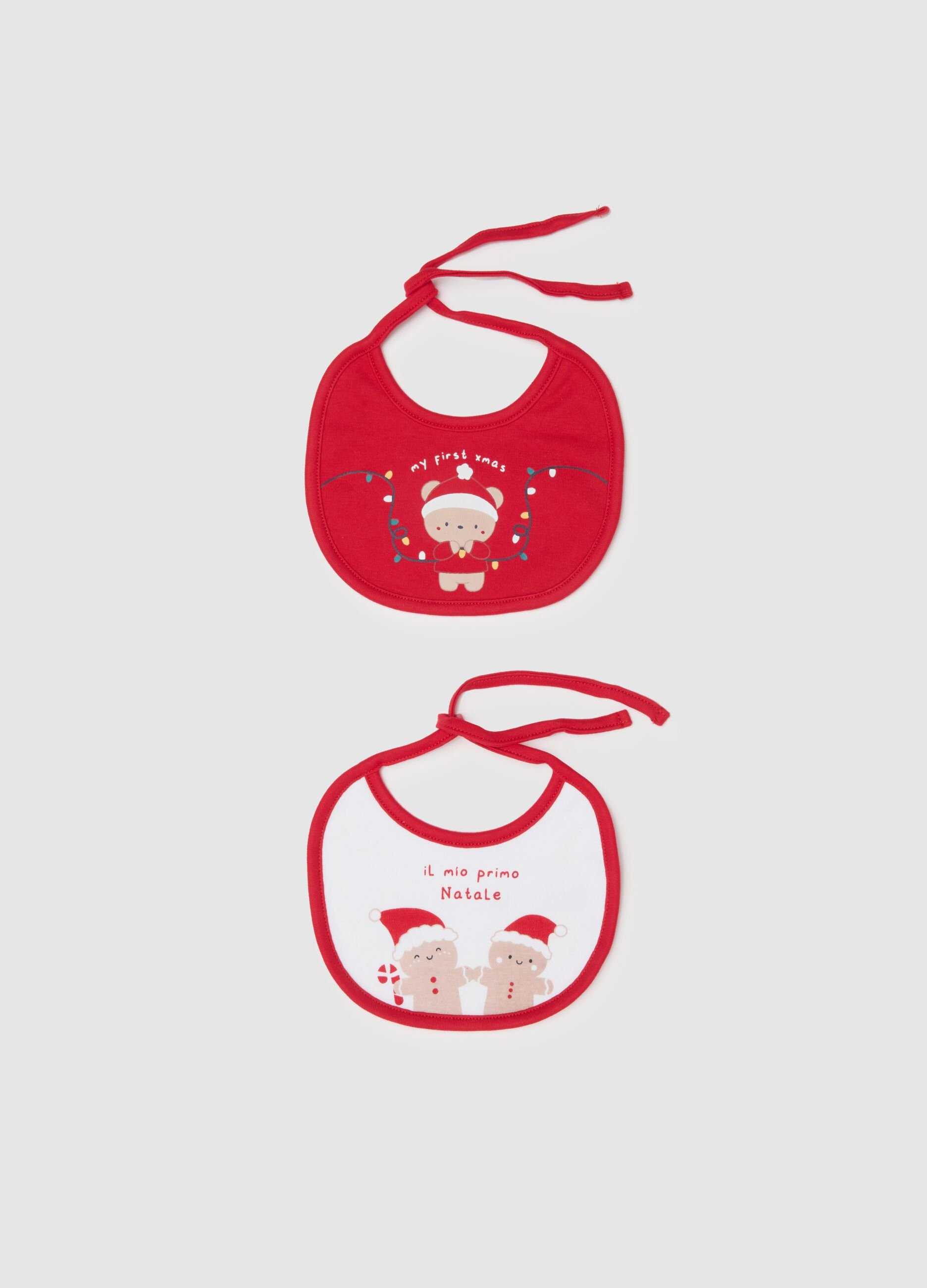 Baby Christmas bibs twin pack in multicolour pure cotton