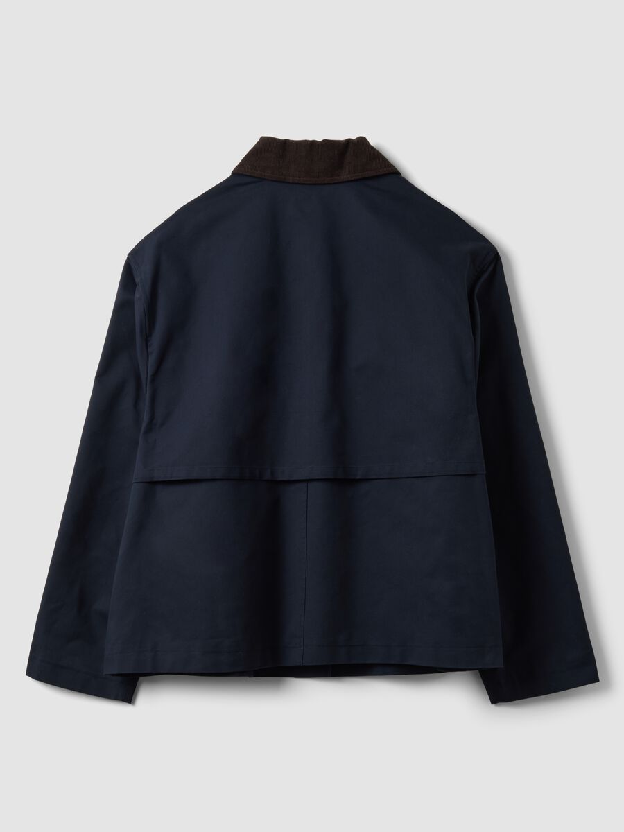 Blue pure cotton jacket with contrasting collar, regular fit_6