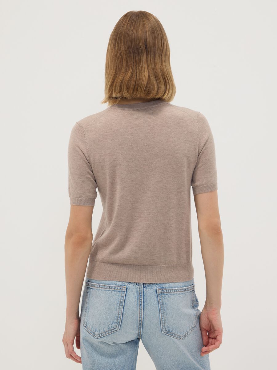 Beige short-sleeve crew-neck wool-blend jumper, regular fit_3