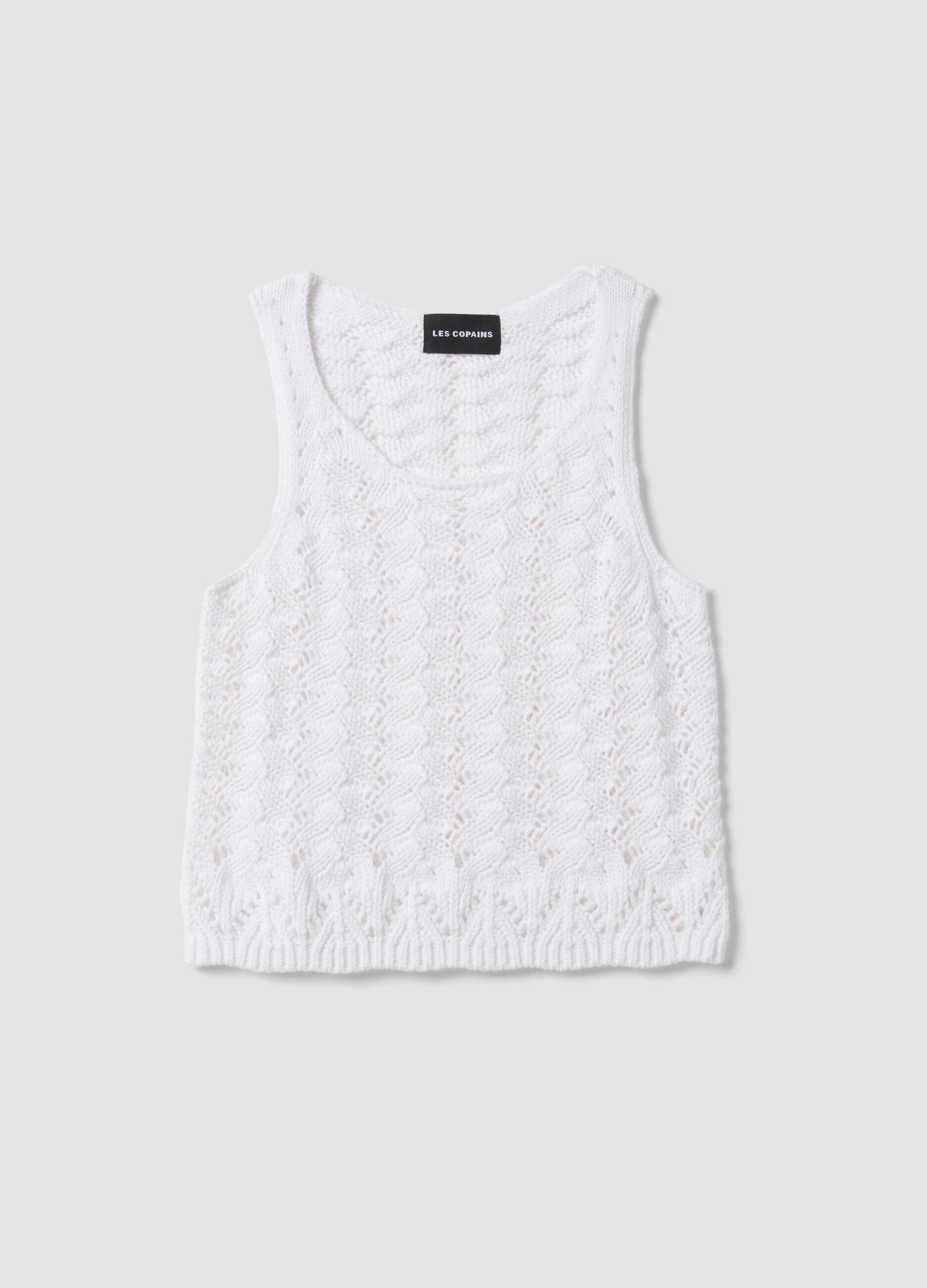 Wei&szlig;es Tanktop aus reiner Baumwolle in H&auml;keloptik