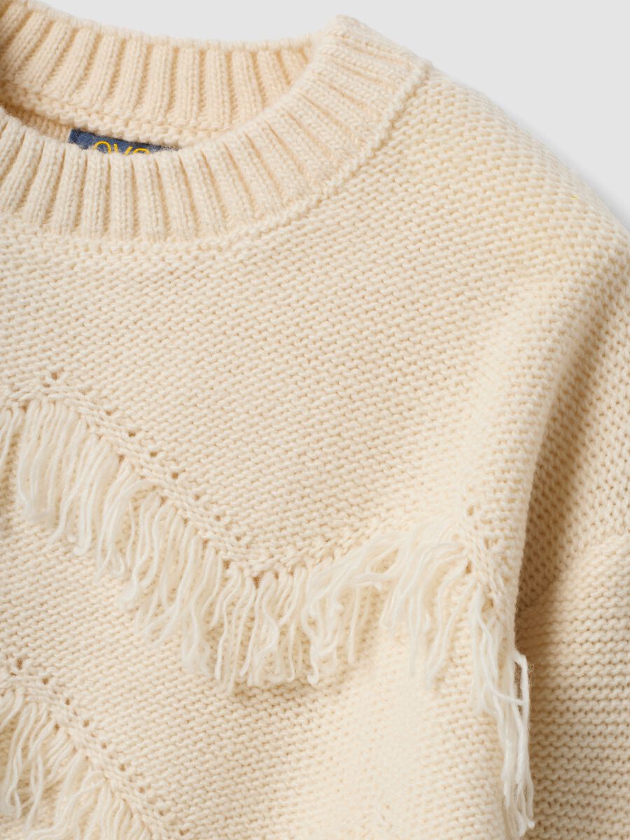 Beiger Strickpullover mit Fransen und Rundhalsausschnitt f&uuml;r M&auml;dchen_3