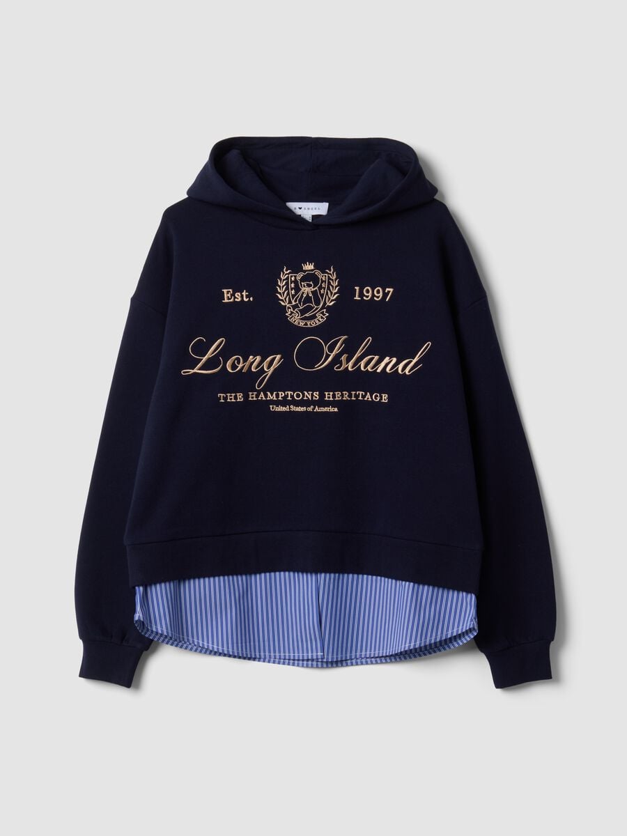Felpa blu in misto cotone con cappuccio e finta camicia_4