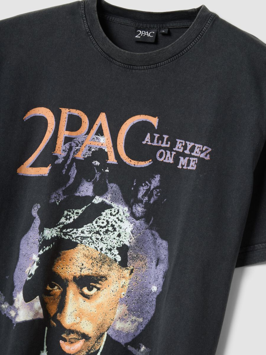 Schwarzes T-Shirt aus reiner Baumwolle mit 2Pac-Print, Relaxed Fit_1