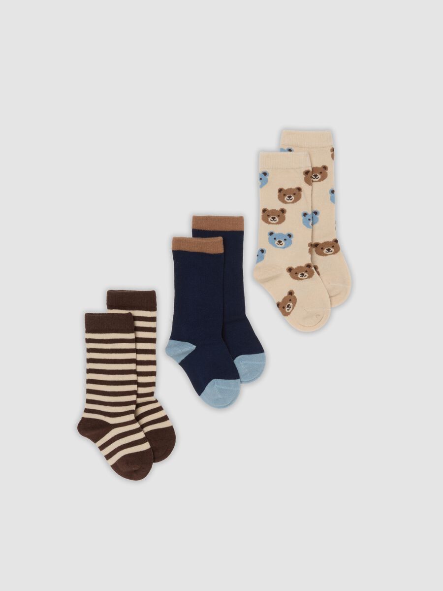 Tripack di calze blu lunghe in cotone organico elasticizzato_0