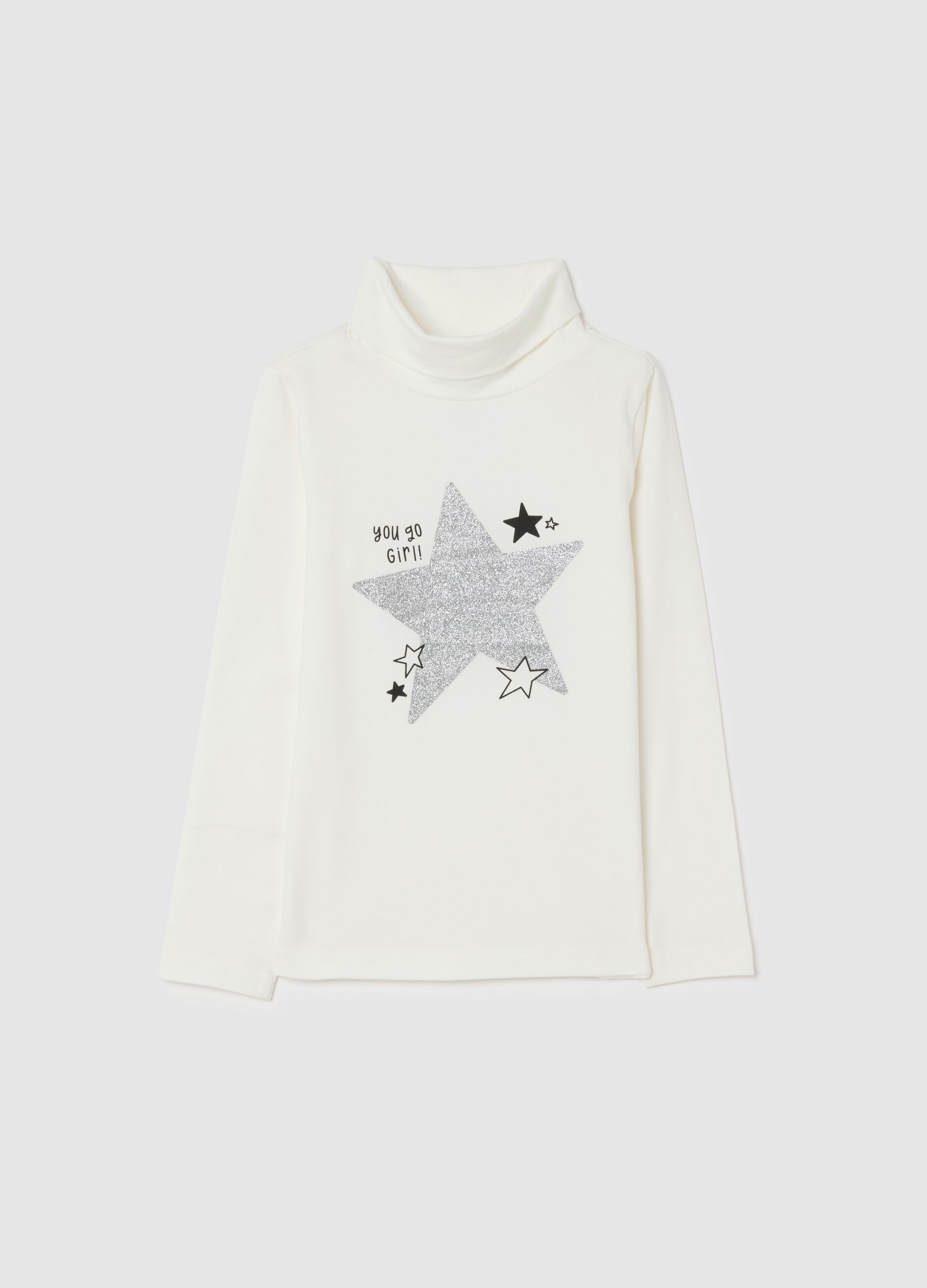 Girls' stretch cotton white T-shirt with print