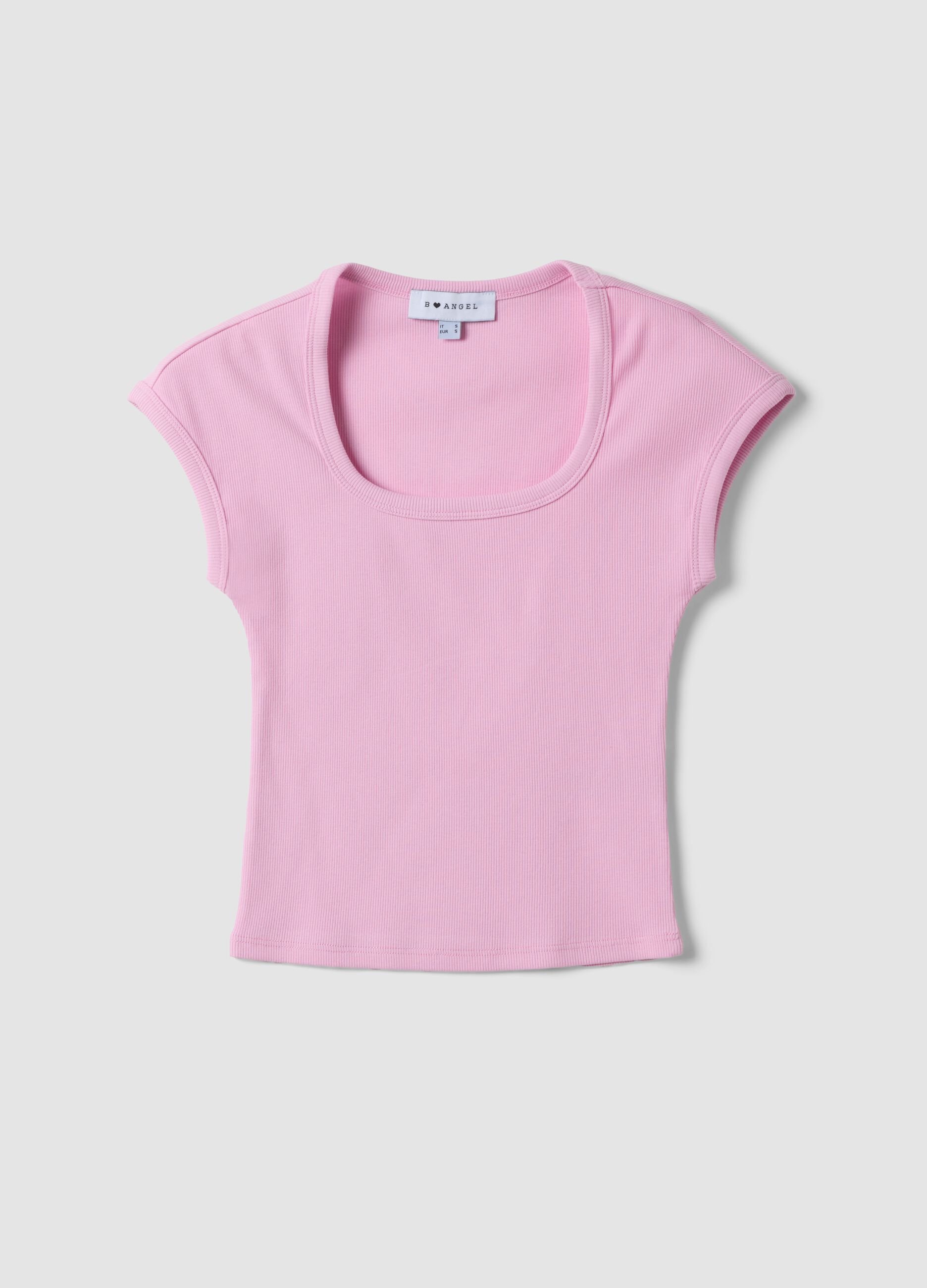 Pink stretch-cotton T-shirt