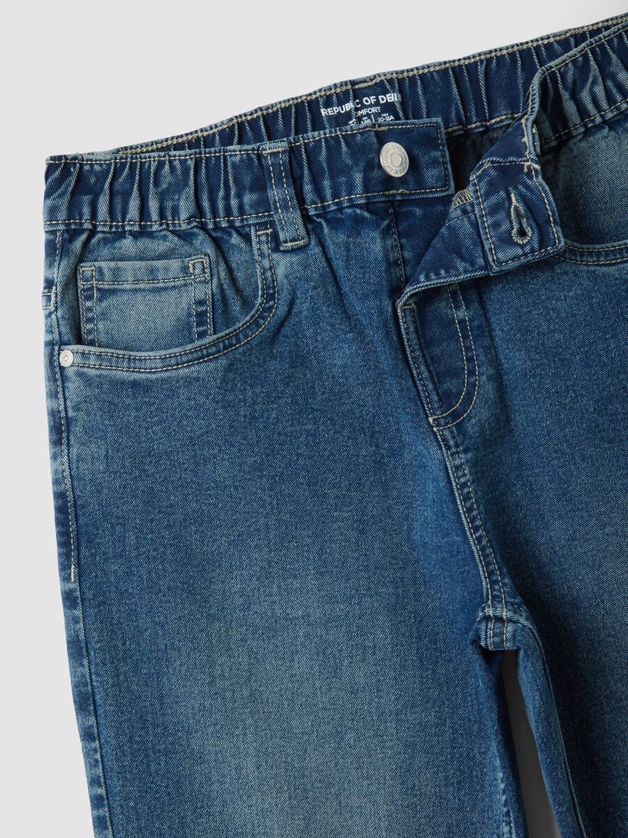 Jeans blu in cotone elasticizzato con vita elasticizzata comfort fit_1