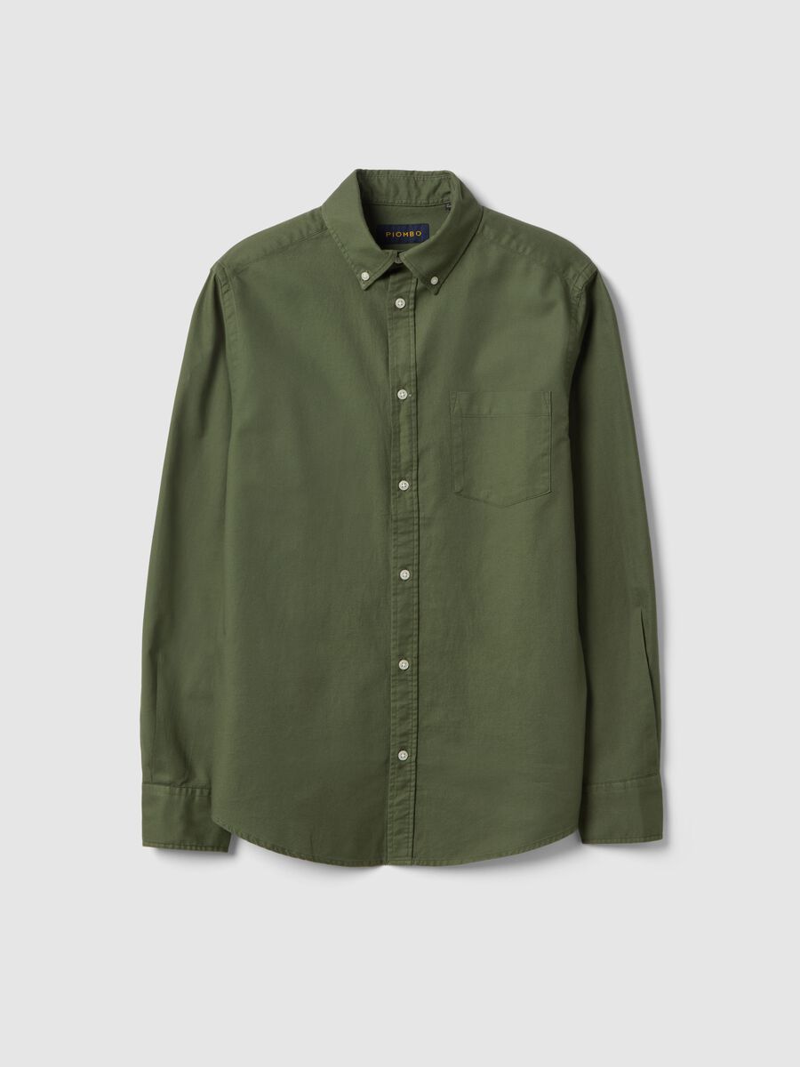 Camicia verde in puro cotone regular fit_0