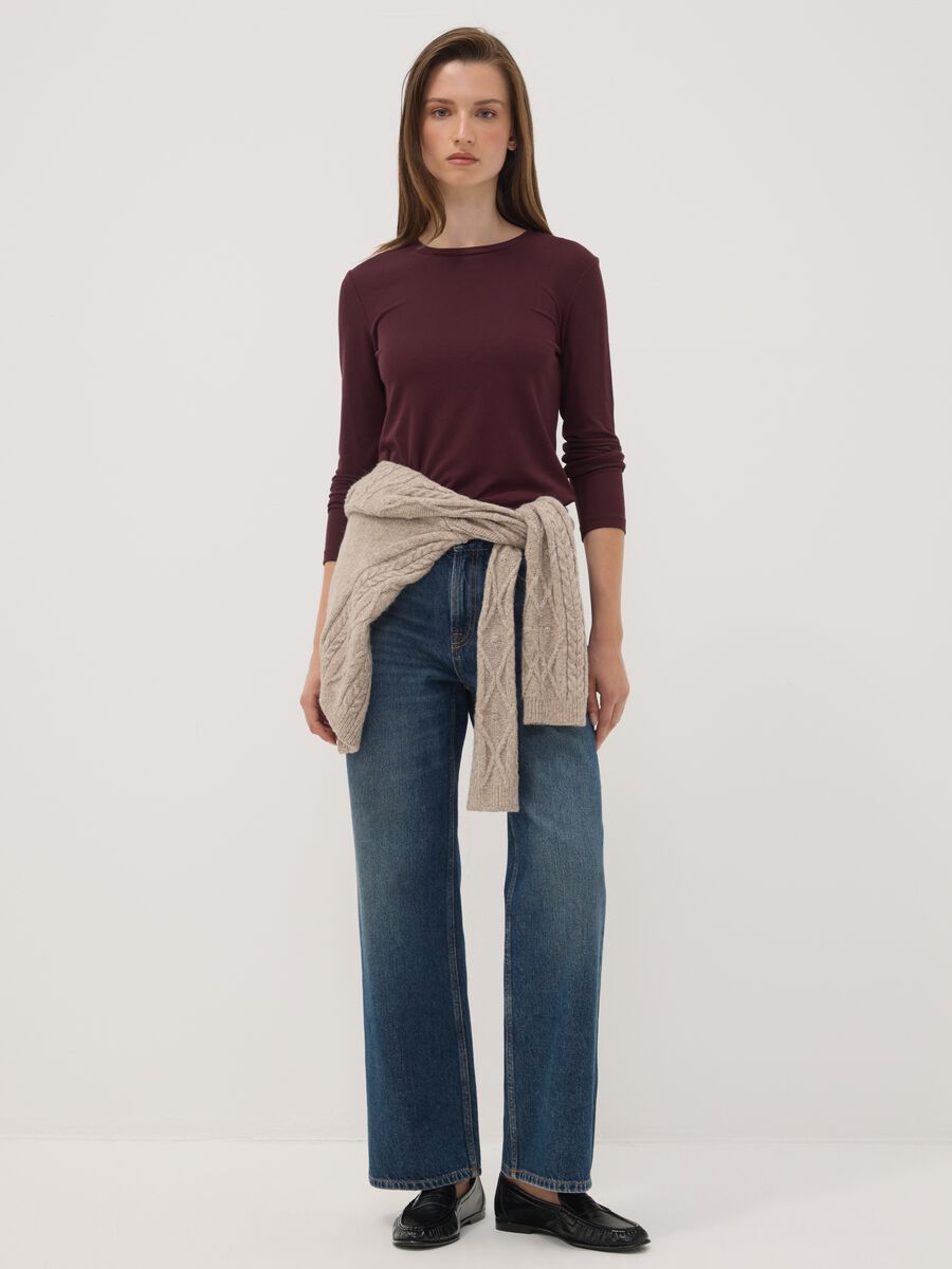 T-shirt viola girocollo in viscosa e lana elasticizzata regular fit_1