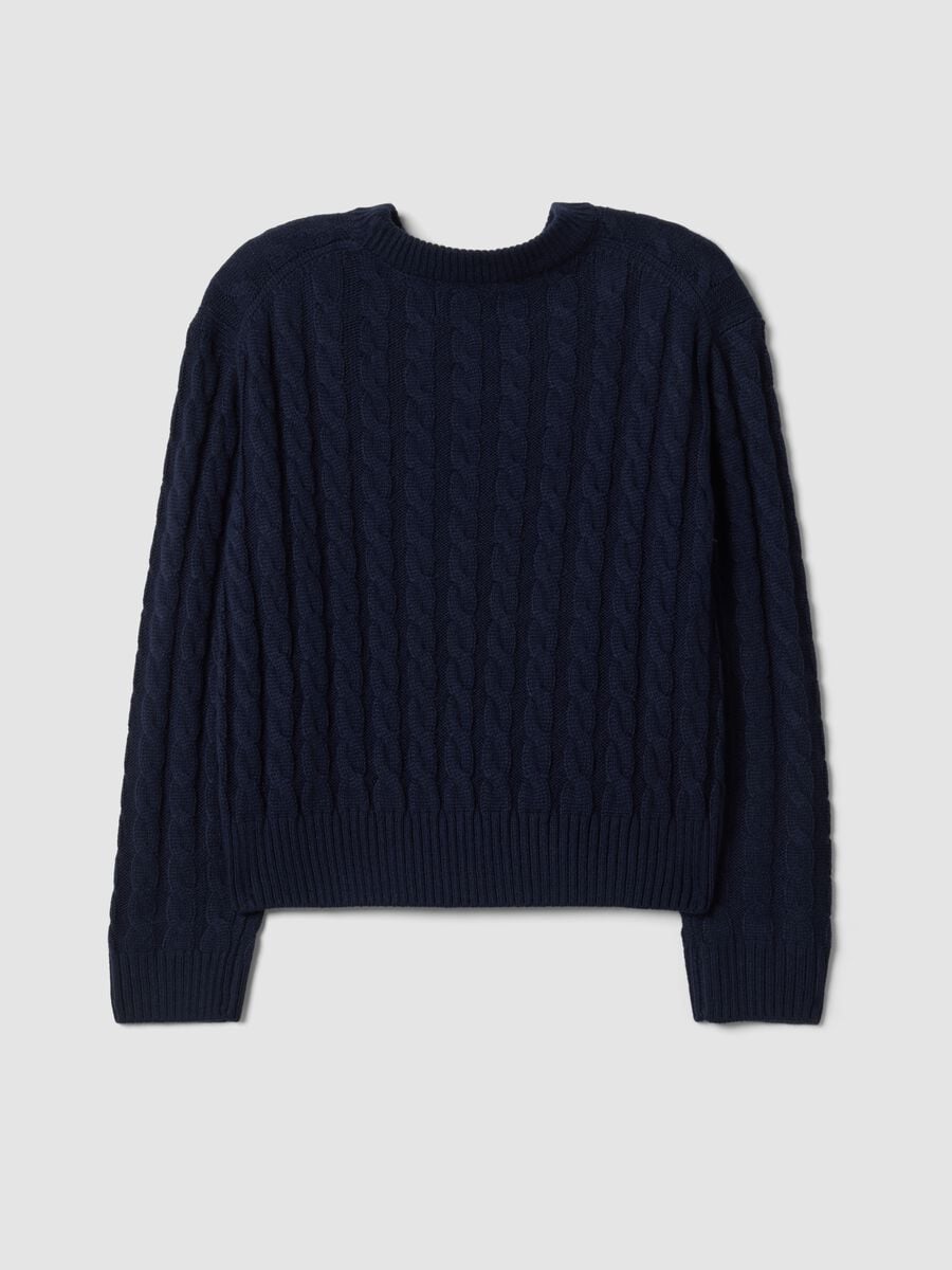 Maglia blu in misto lana a trecce con girocollo over fit_2