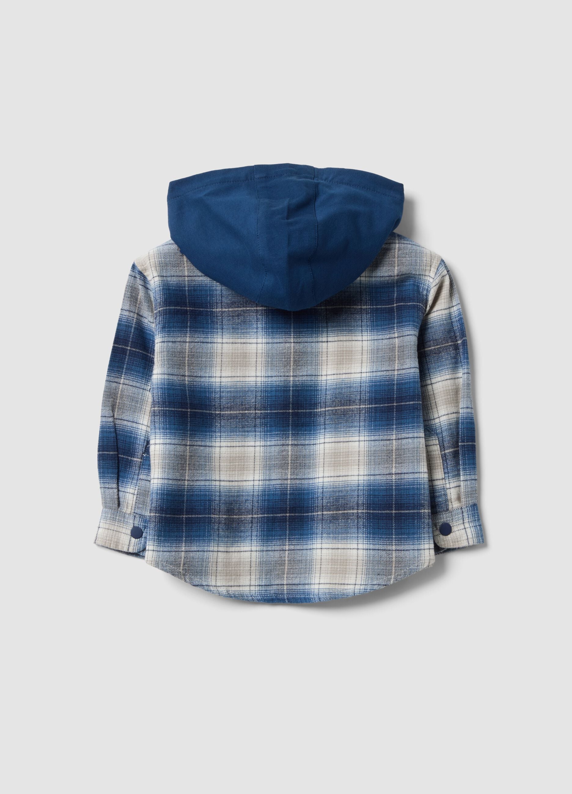 Blaue, karierte Oversize-Hemdjacke mit Kapuze aus reiner Baumwolle f&uuml;r Baby-Jungen