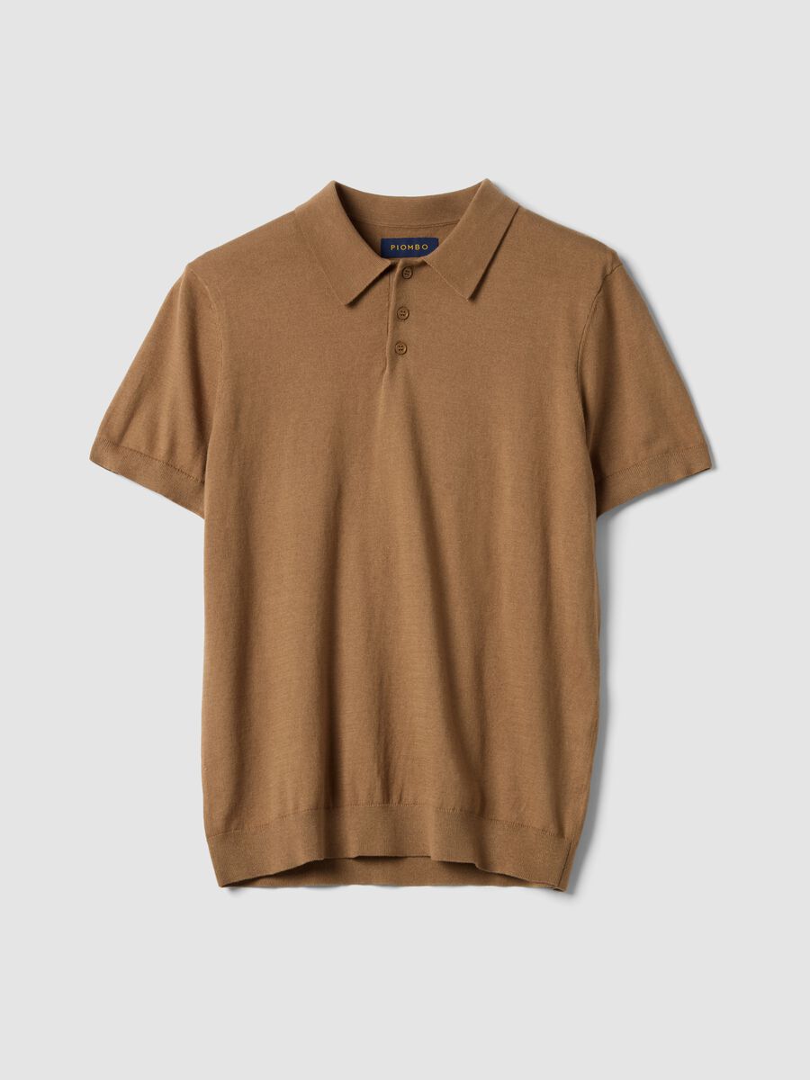 Regular fit brown polo shirt in cotton, linen and silk blend_0