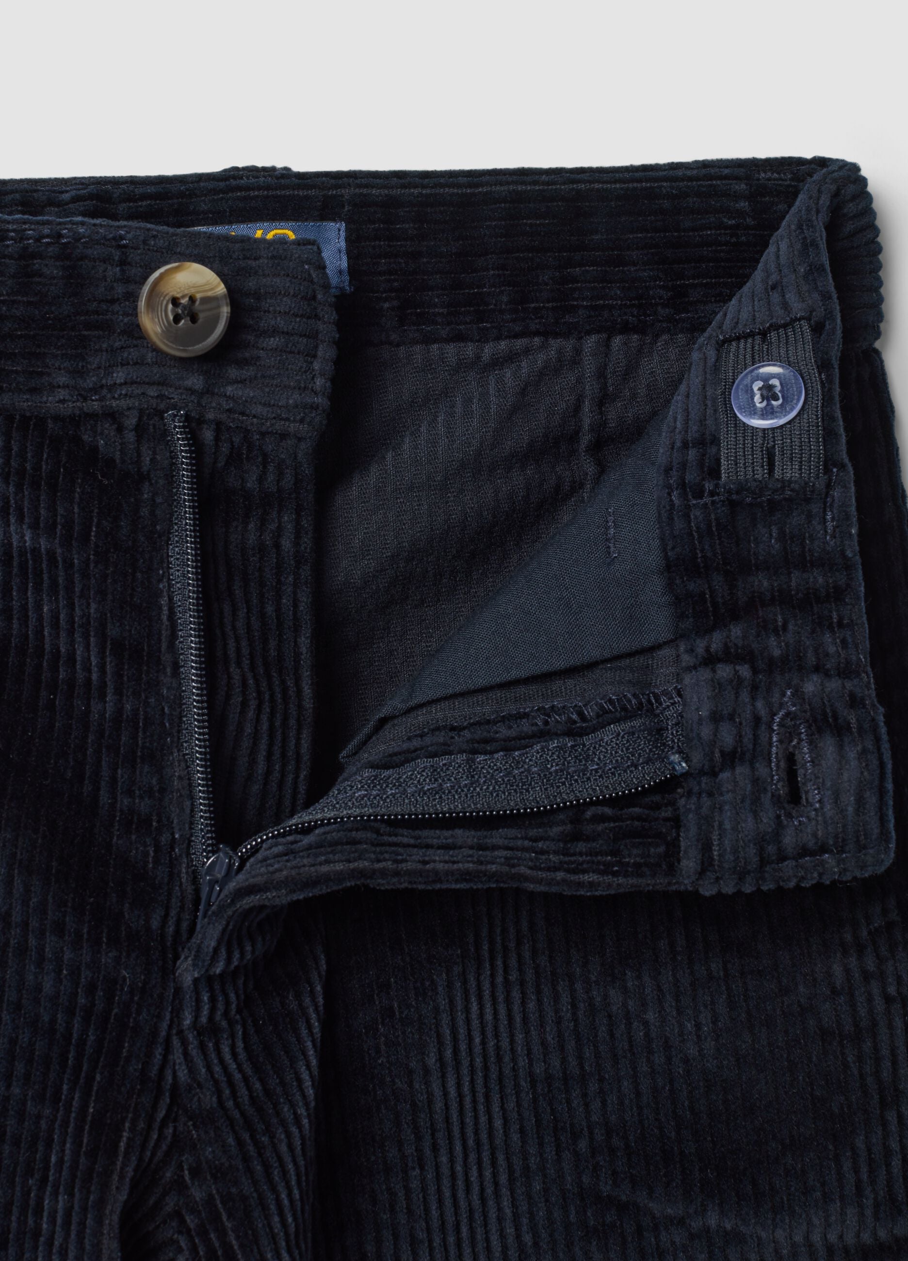 Navy ribbed stretch-cotton chino trousers, regular fit
