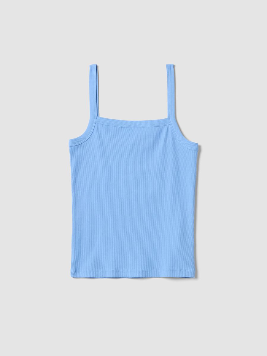 Light blue pure cotton ribbed vest top_0