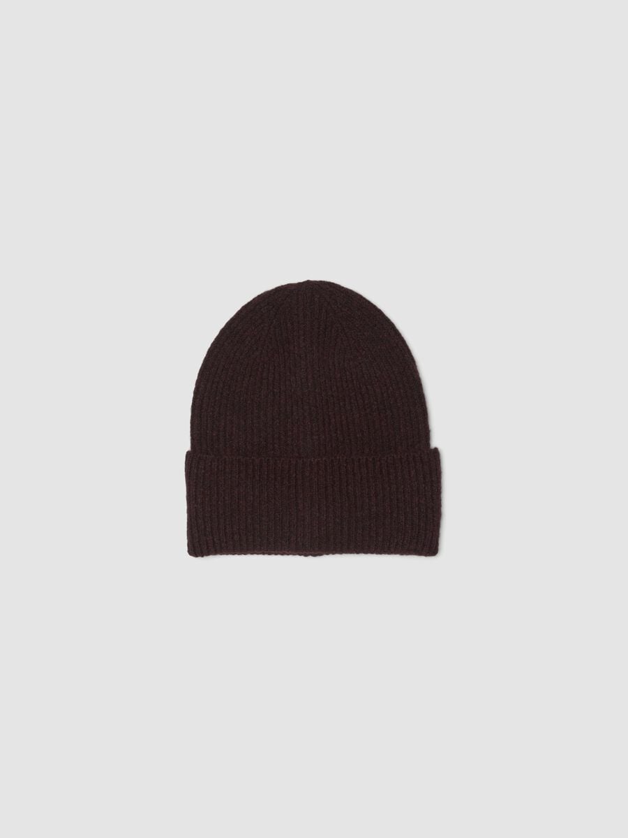 Burgundy red ribbed stretch wool beanie_0