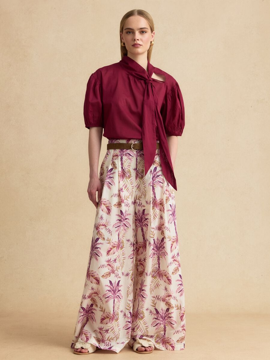 Red pure cotton regular-fit blouse with bow_1