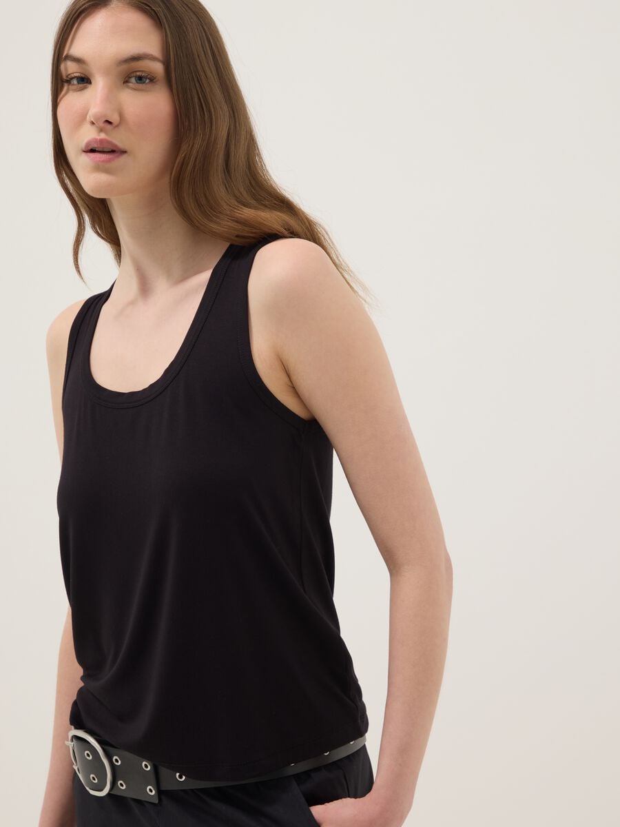 Black stretch viscose tank top_0