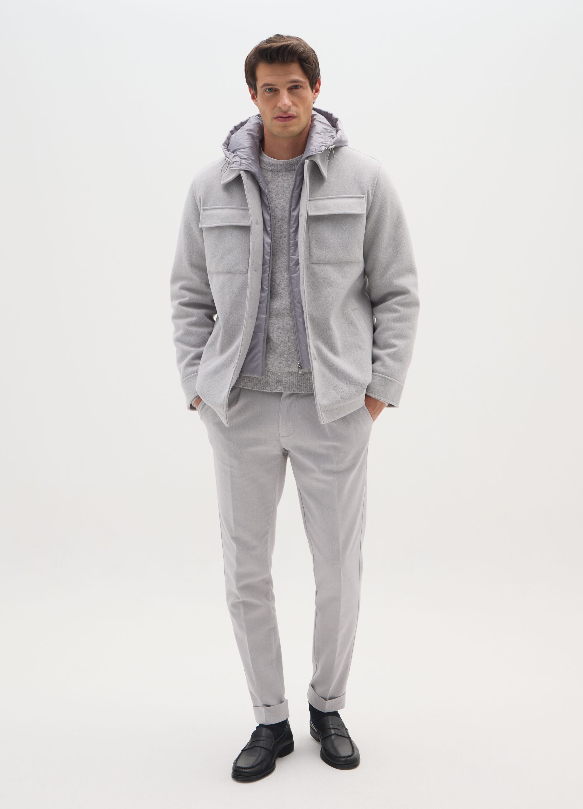 Grey padded regular fit jacket with hood