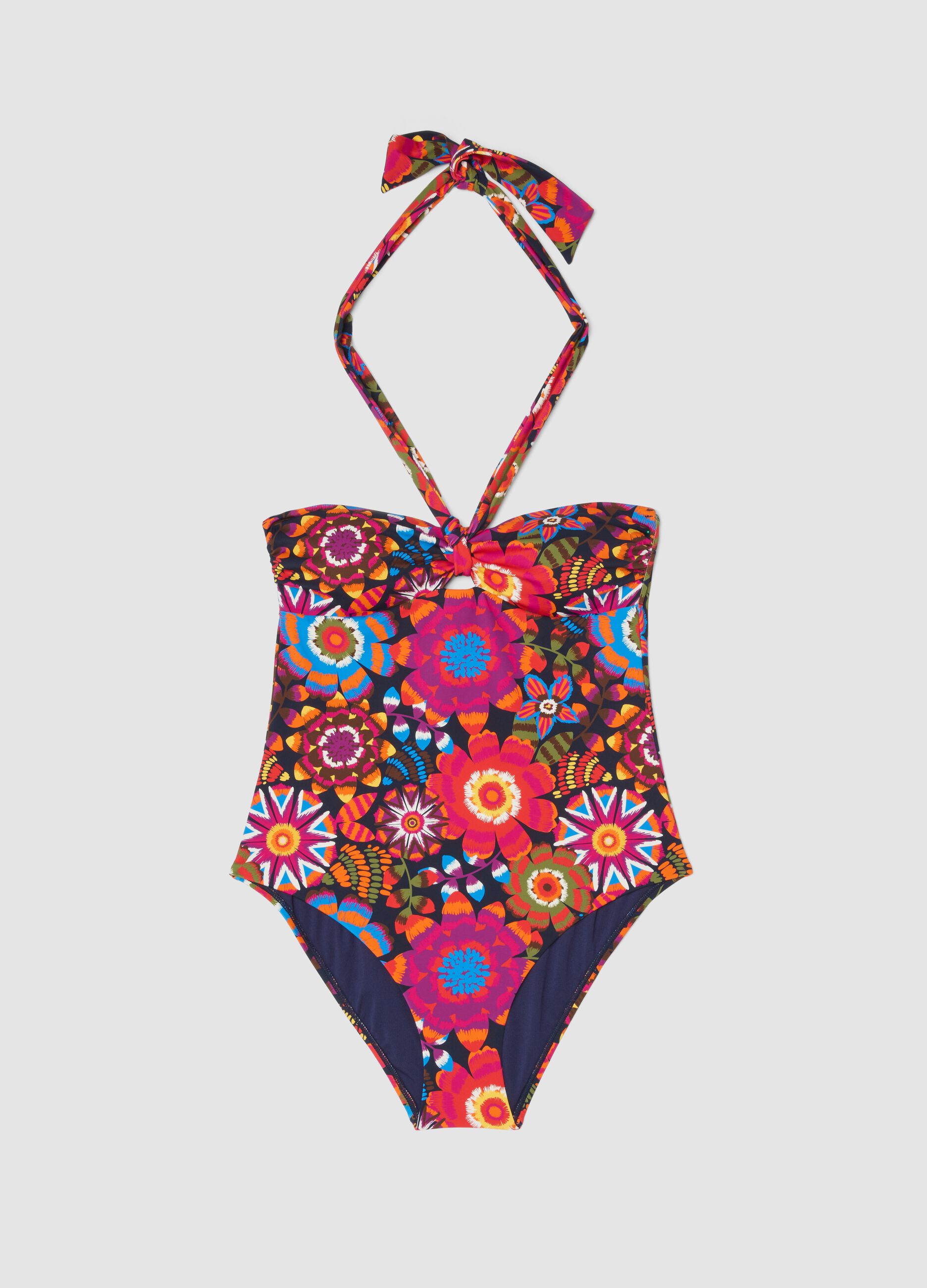 Multicolour stretch fabric swimsuit