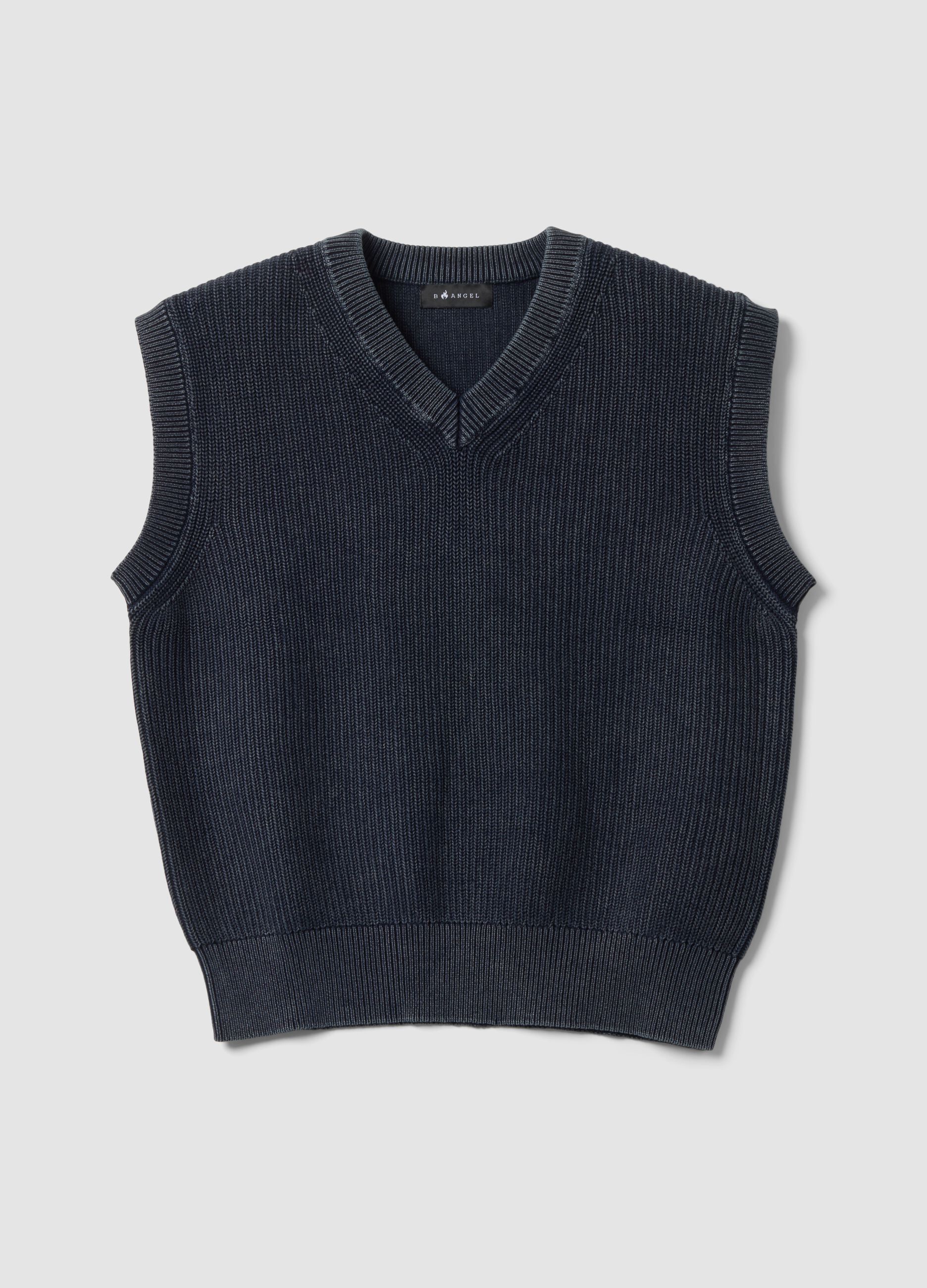 Gilet blu cropped in puro cotone con scollo profondo a V