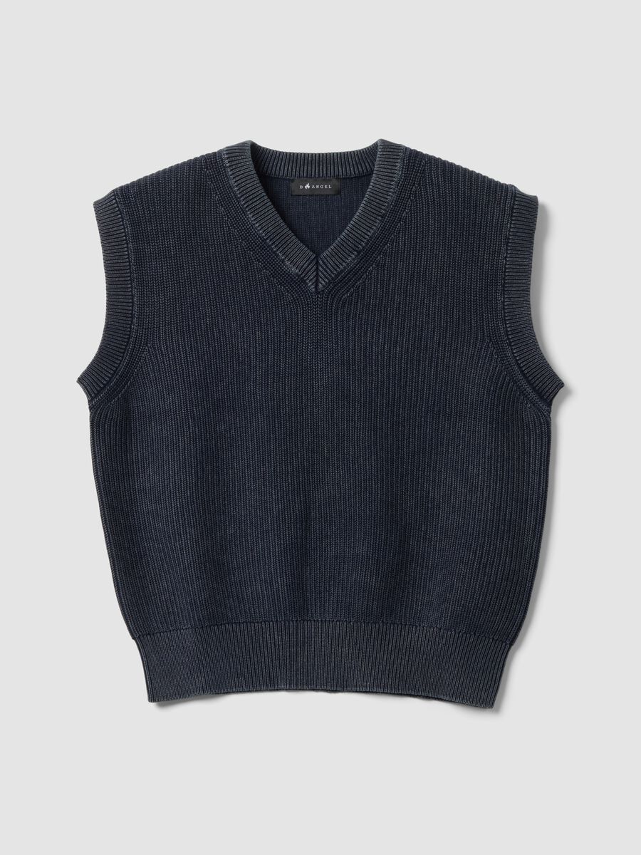 Gilet blu cropped in puro cotone con scollo profondo a V_0