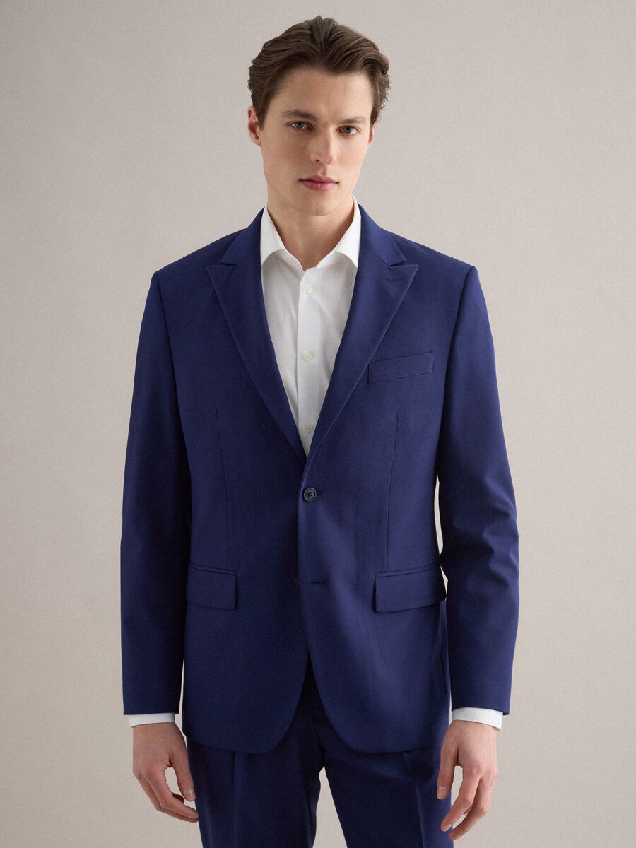 Blue Slim Fit Jacket with Notched Lapel_0