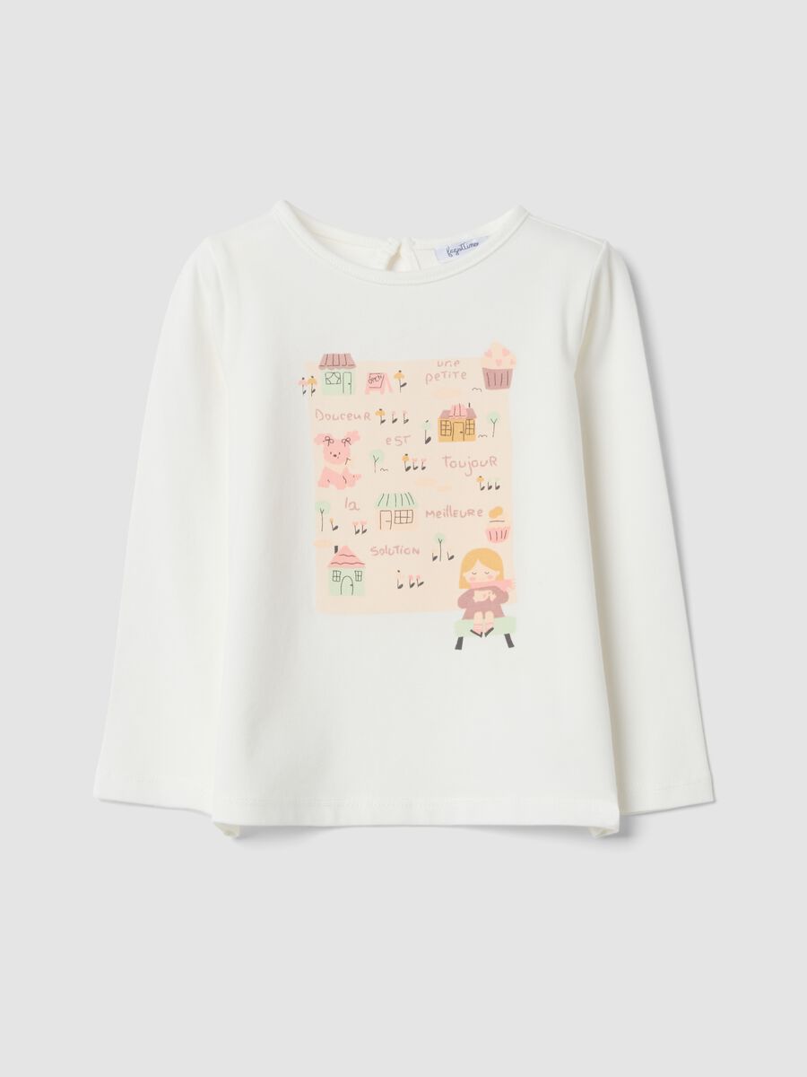 White organic stretch cotton jersey T-shirt with print, regular fit_0