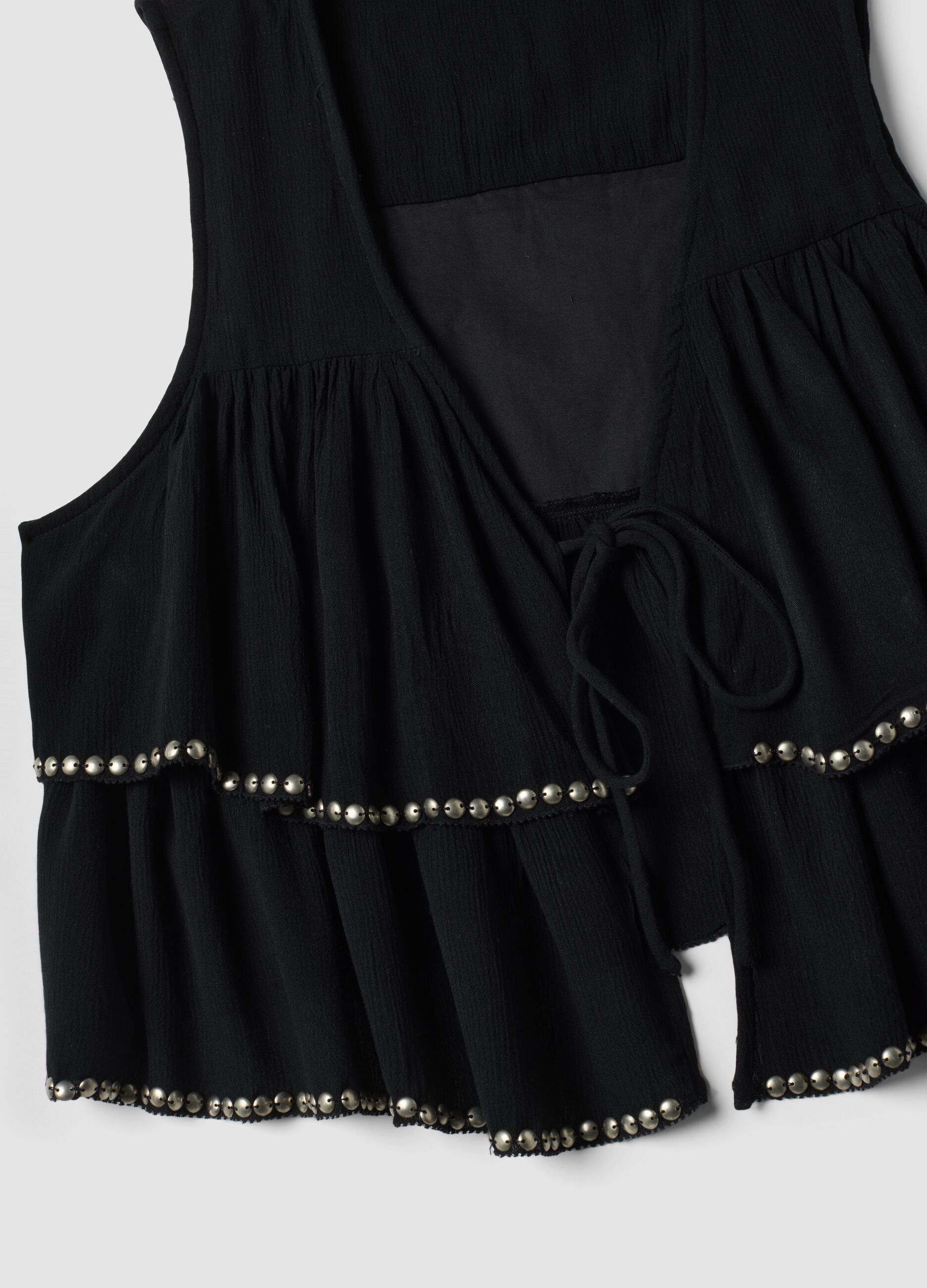 Black pure viscose gilet with ruffles