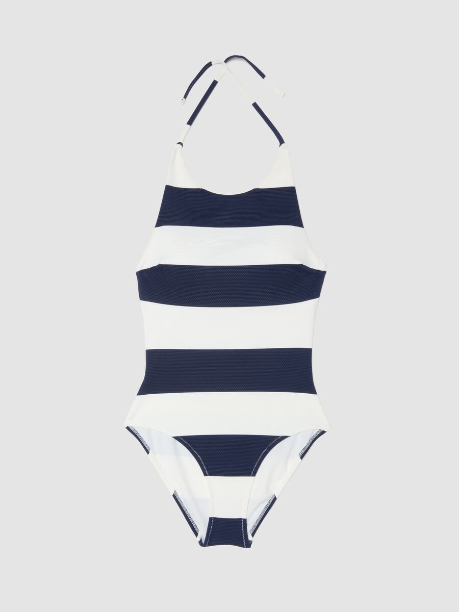 Blue and white striped stretch swimsuit_4