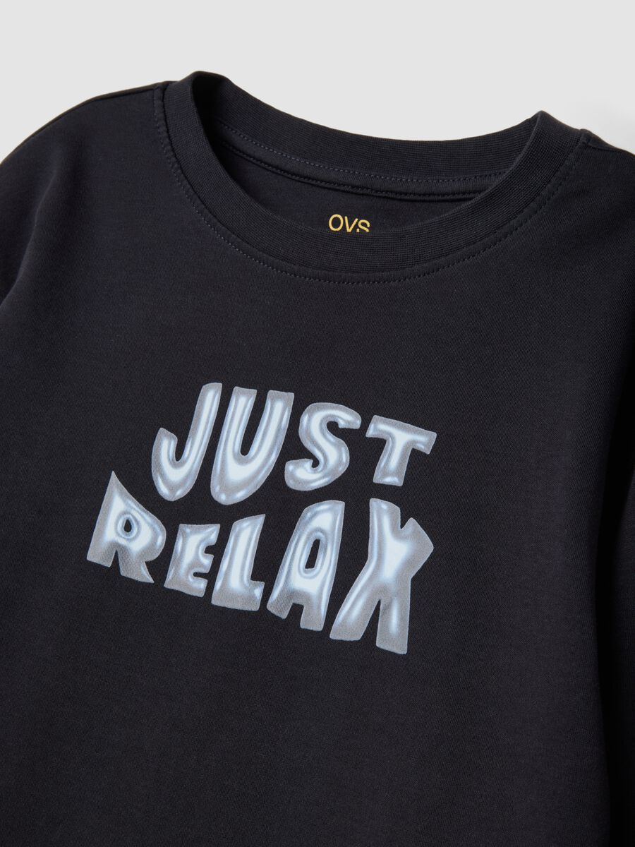 Black and grey pure organic cotton pyjamas with front print_2