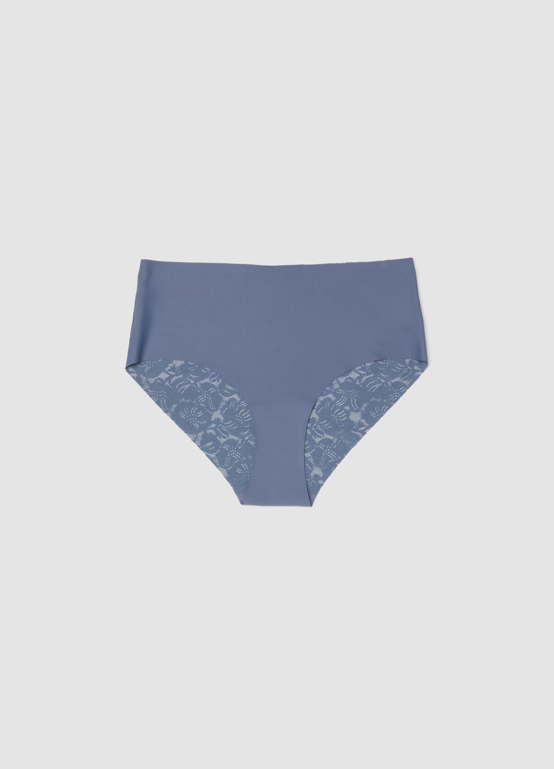 Blue regular fit briefs with lace back