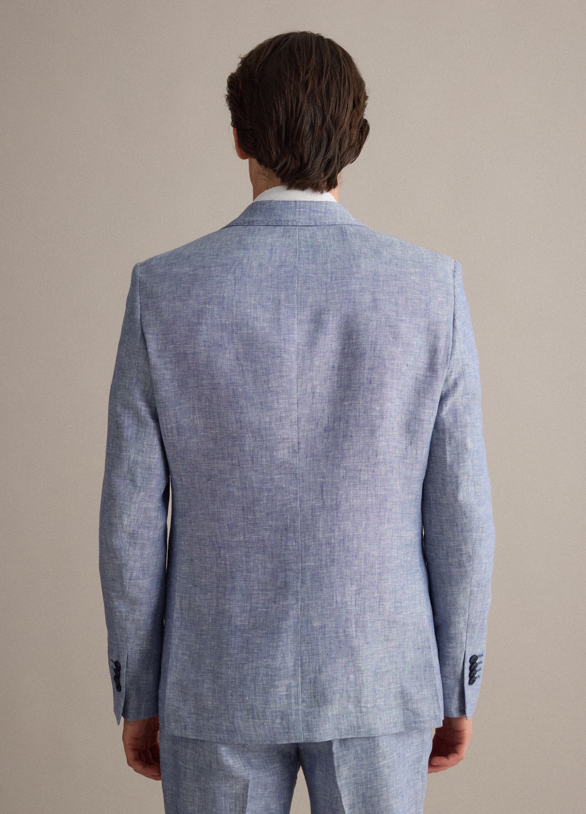 Blazer azzurro in puro lino slim fit