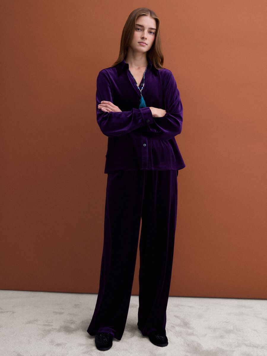 Purple regular-fit stretch shirt with velvet-effect finish_2