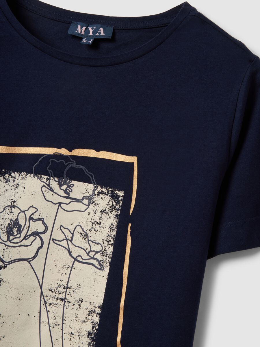 Blaues Kurzarm-T-Shirt aus reiner Baumwolle mit Print, Regular Fit_5