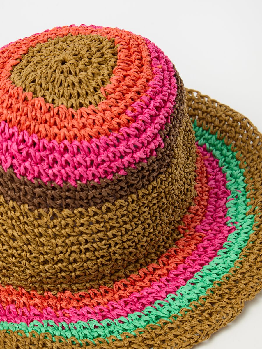 Sombrero de rafia con estampado de rayas_1