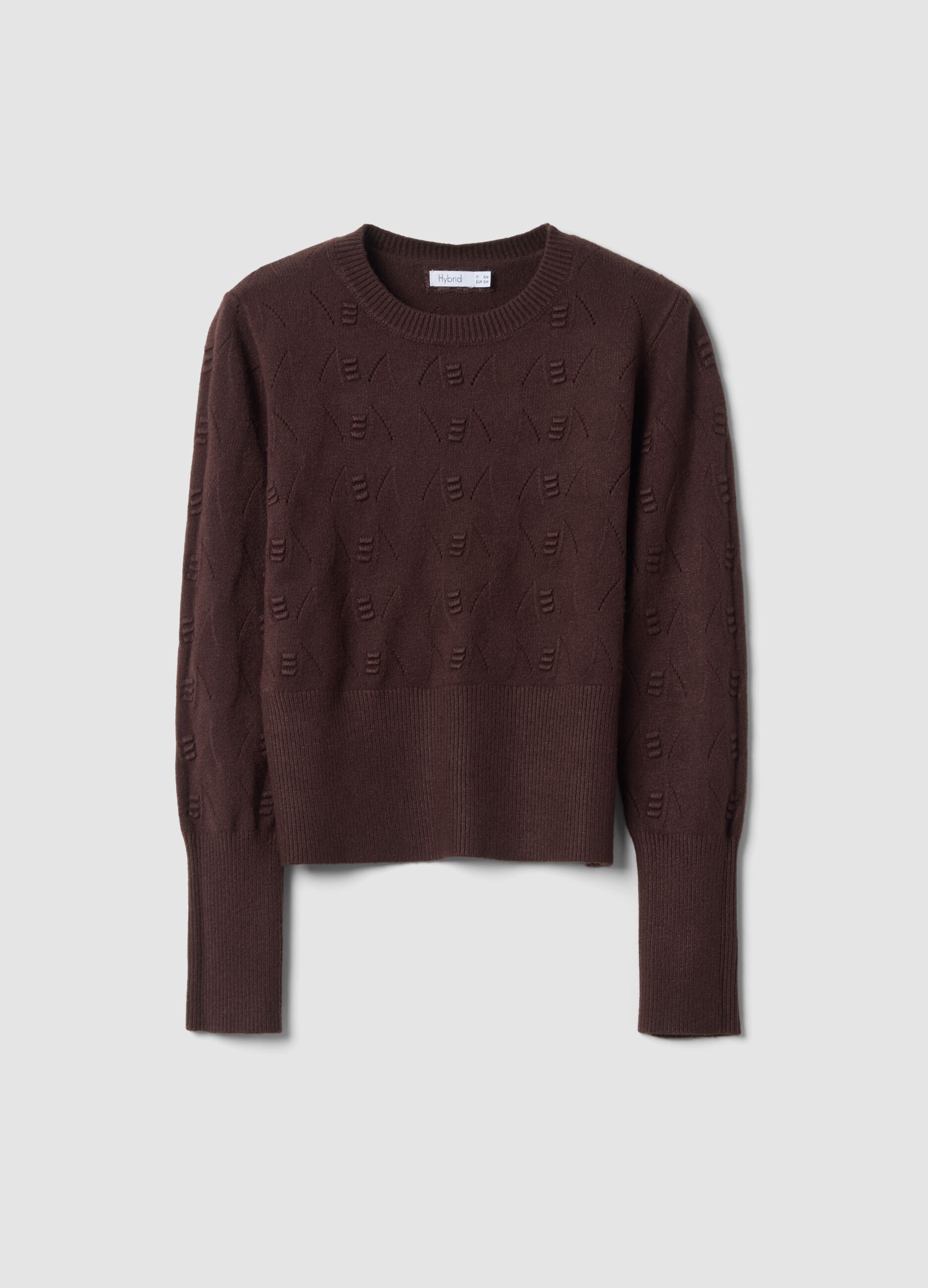 Brown openwork viscose-blend jumper, regular fit