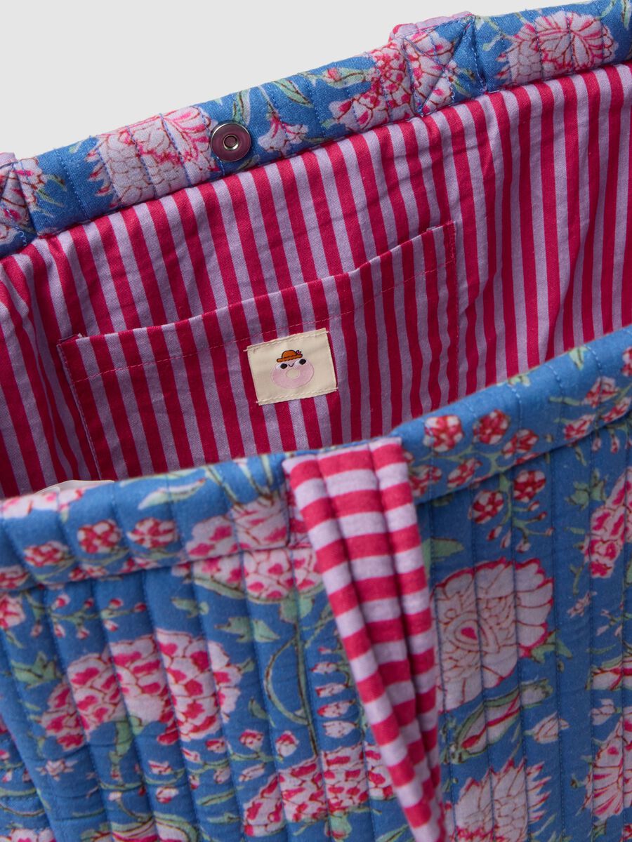 Multicolour beach bag in pure cotton with floral pattern_2