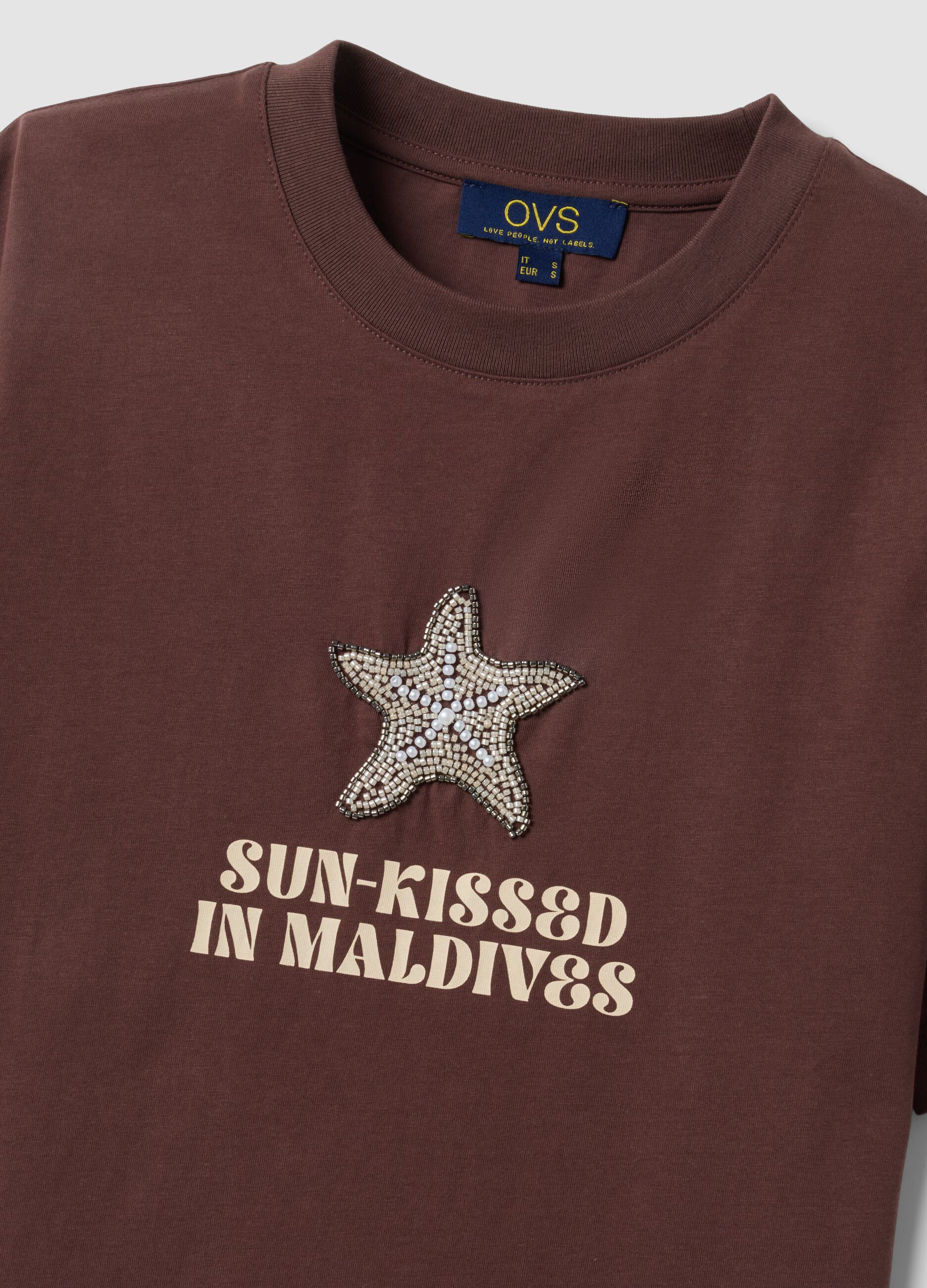 Brown short-sleeved pure cotton T-shirt