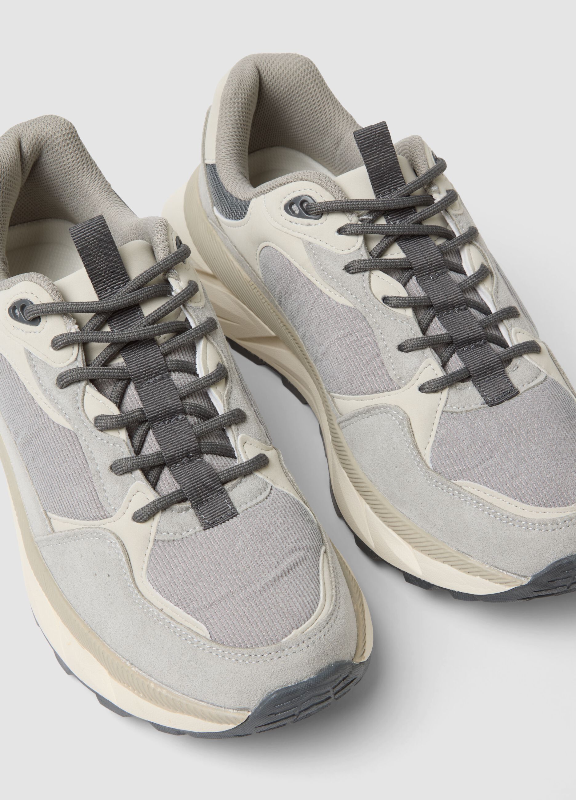Grey casual lace-up trainers with running-style sole
