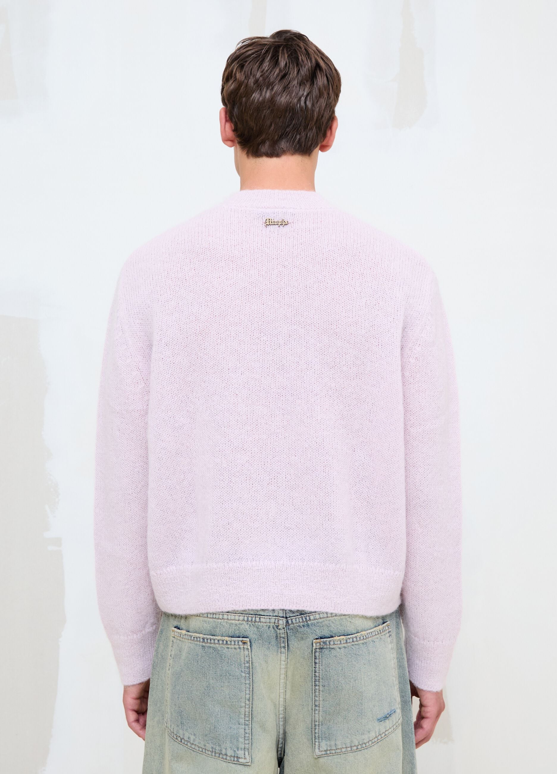 Mohair-Pullover mit Rundhalsausschnitt in Hellrosa