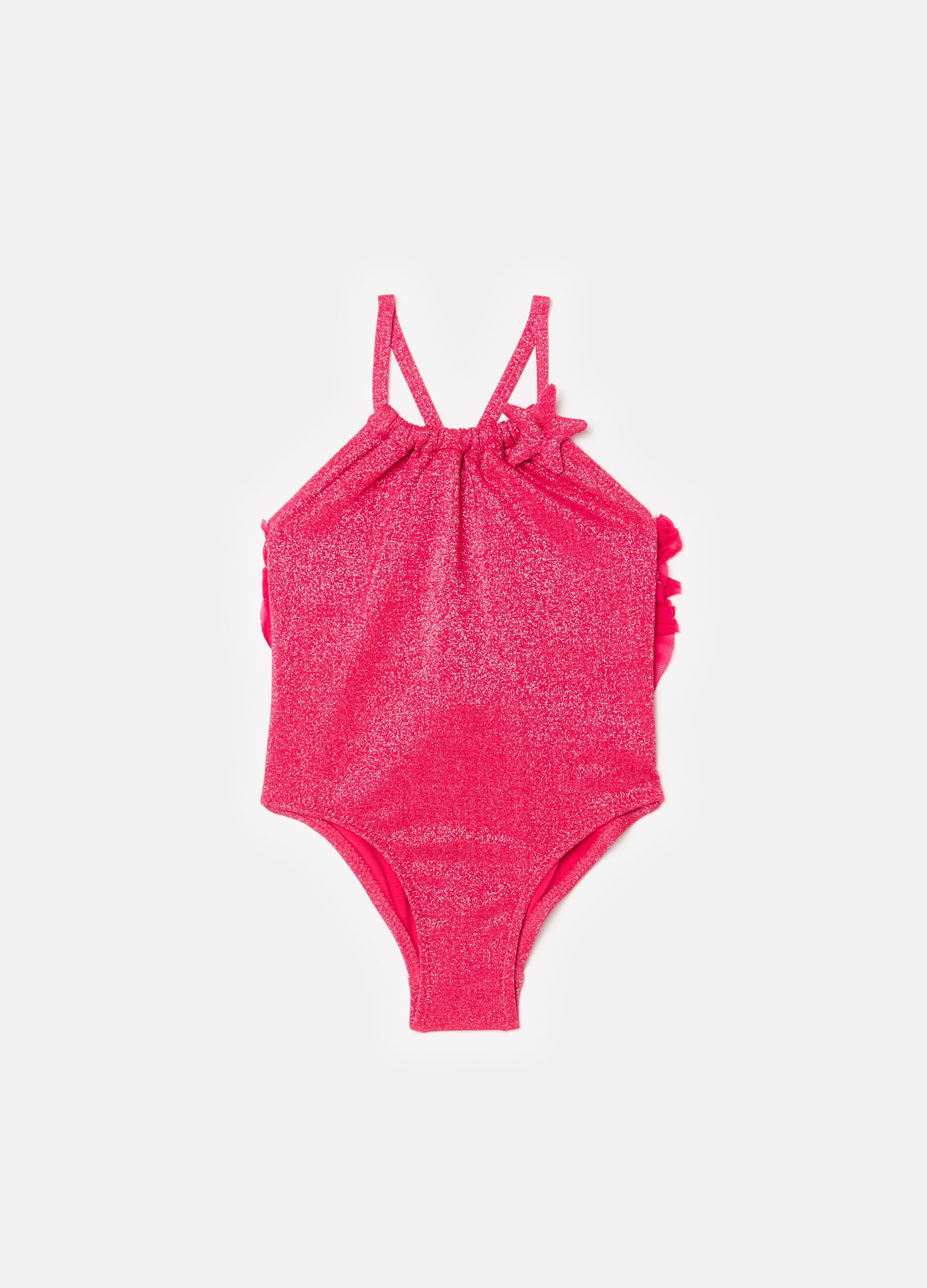 One-piece swimsuit with lurex and flounce