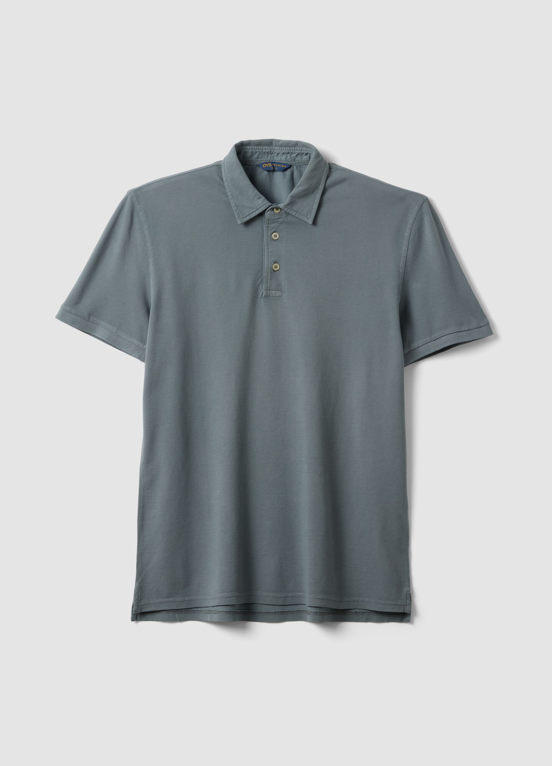 Grey pure cotton slim-fit short-sleeve polo