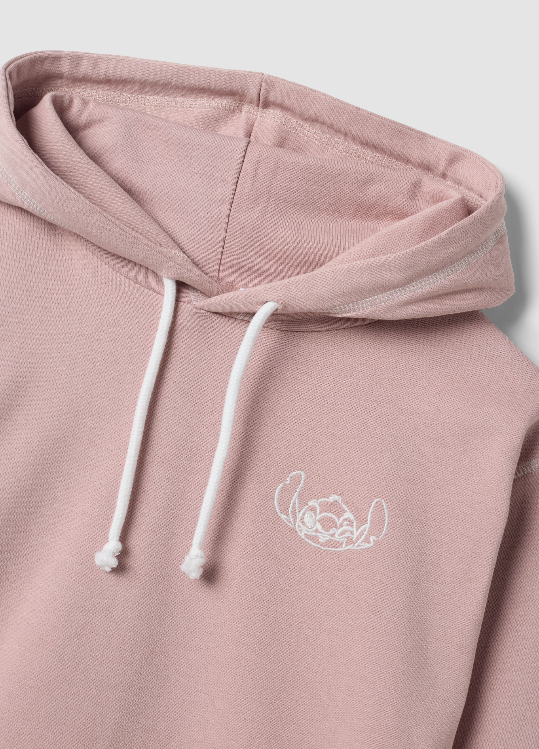 Sweatshirt rosa com capuz em algod&atilde;o puro com estampado Lilo & Stitch
