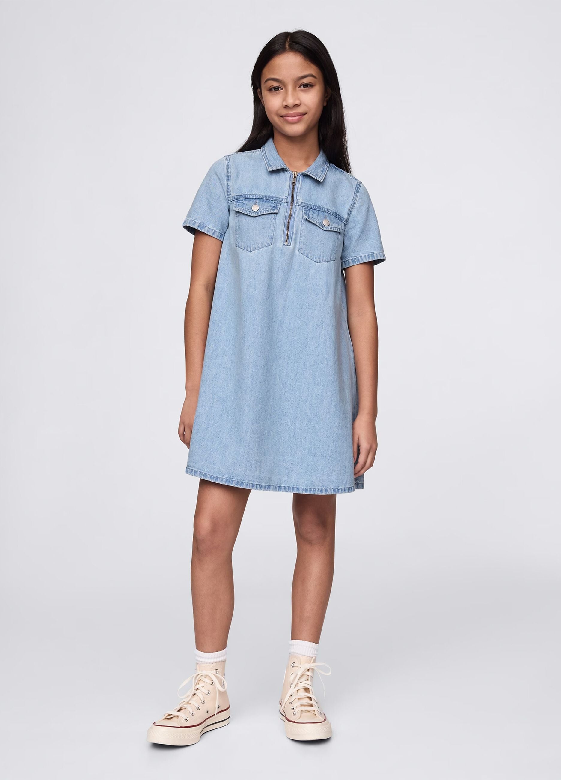 Denim dress in cotton with zip